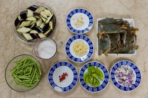 Ingrédients crabes et crevettes au lait de coco © Quentin Gaudillière