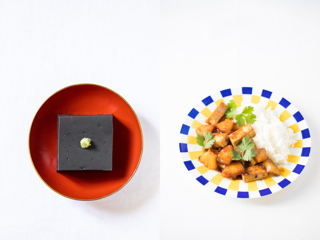 Tofu de sésame noir et tofu braisé à l'ananas © Camille Oger