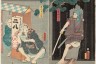 Japonais mangeant des soba accroupi, époque Edo