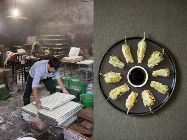 Atelier de tofu en Chine et beignets de piment farcis au tofu - gochu twigim en coréen © Camille Oger